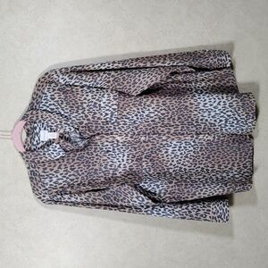 01172 Chico's black & brown brushed finish animal print L/S blouse 3 XL